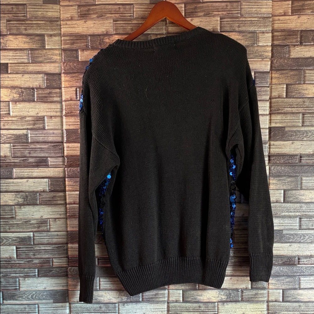 Vintage Carol Horn Workshop Black and Blue Sequin Argyle Medium Sweater - Picture 3 of 10